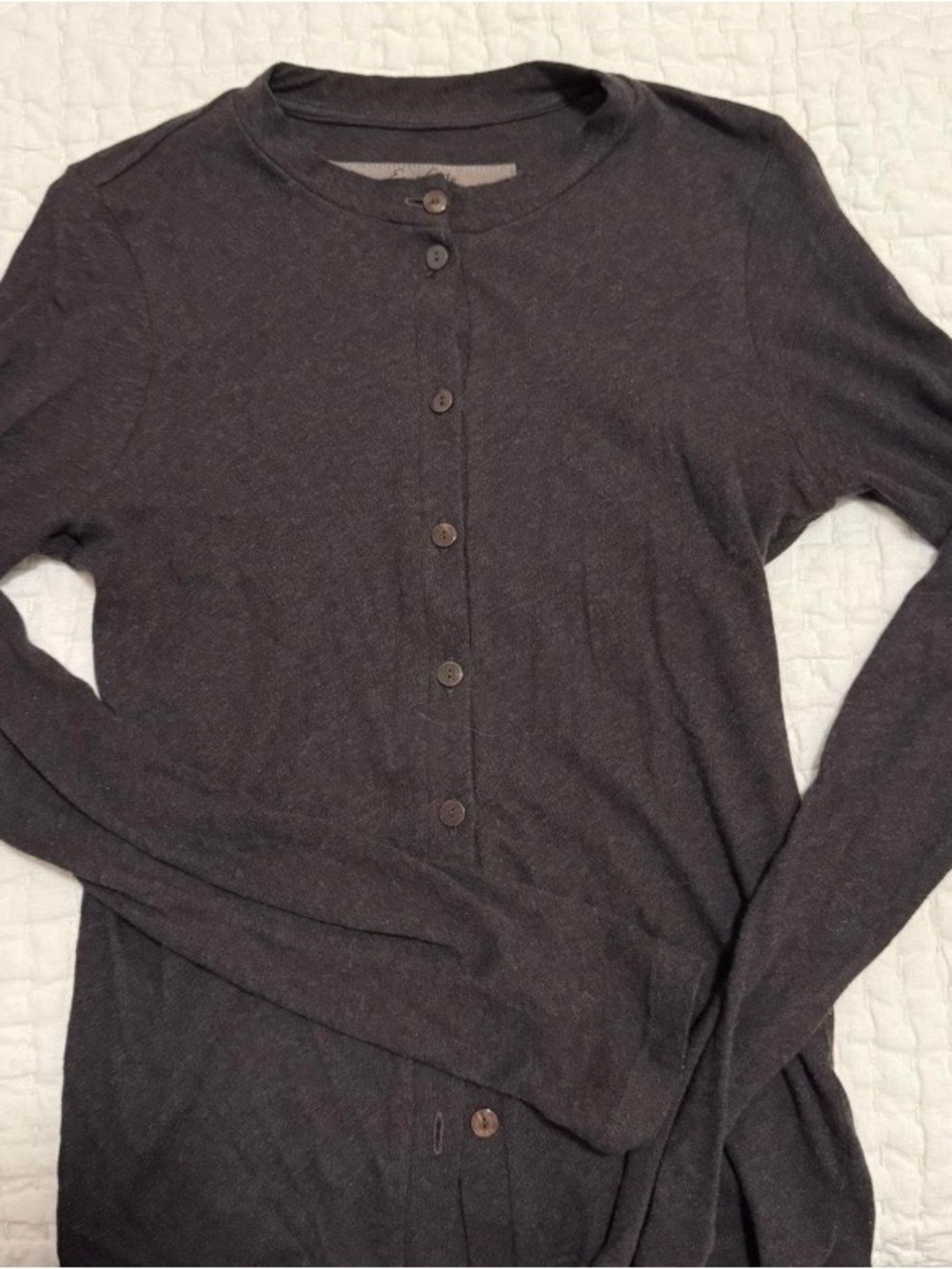 Enza Costa Dark Brown Lightweight Button-Front Long Sleeve Top